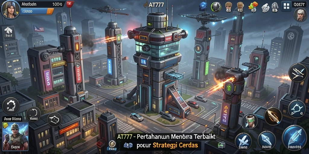 Screenshot menampilkan gameplay menara pertahanan yang seru dan strategis.