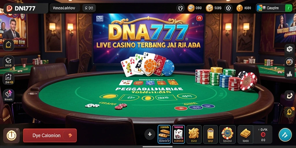 Screenshot gameplay DNA777 yang menampilkan dealer langsung dan suasana kasino yang menakjubkan.