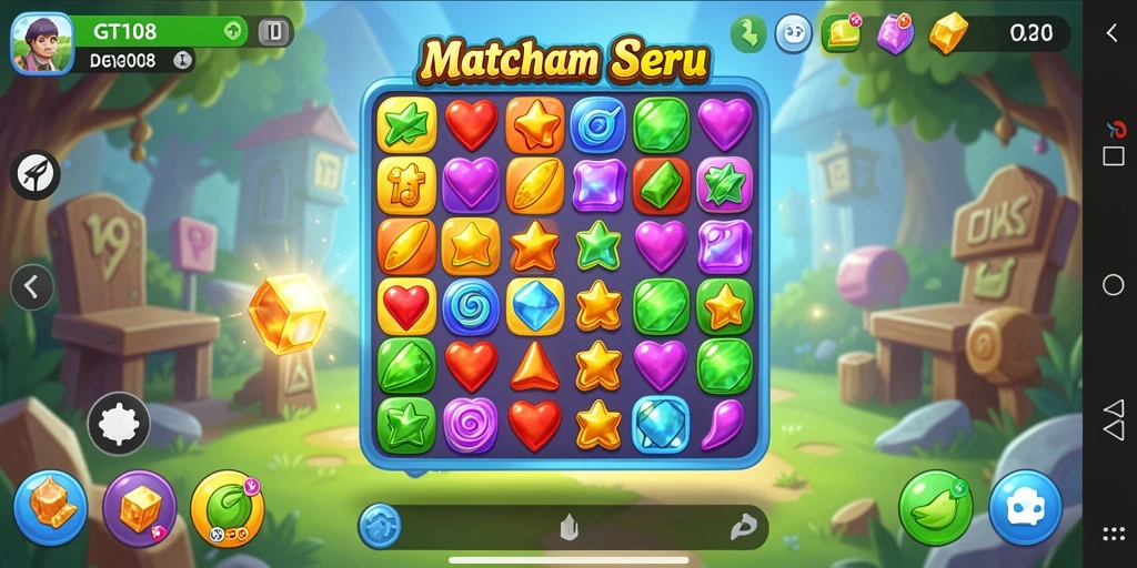 Tampilan gameplay seru GT108 dengan tantangan Match-3.