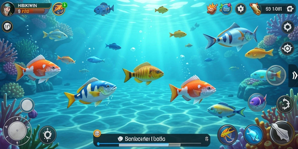 Screenshot gameplay HIBIKIWIN dengan aksi tembak ikan yang seru.