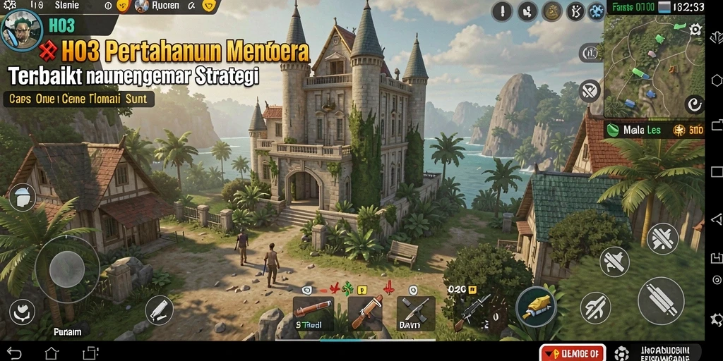 Screenshot gameplay HO3 menampilkan serangan menara yang epik dalam Tower Defense.