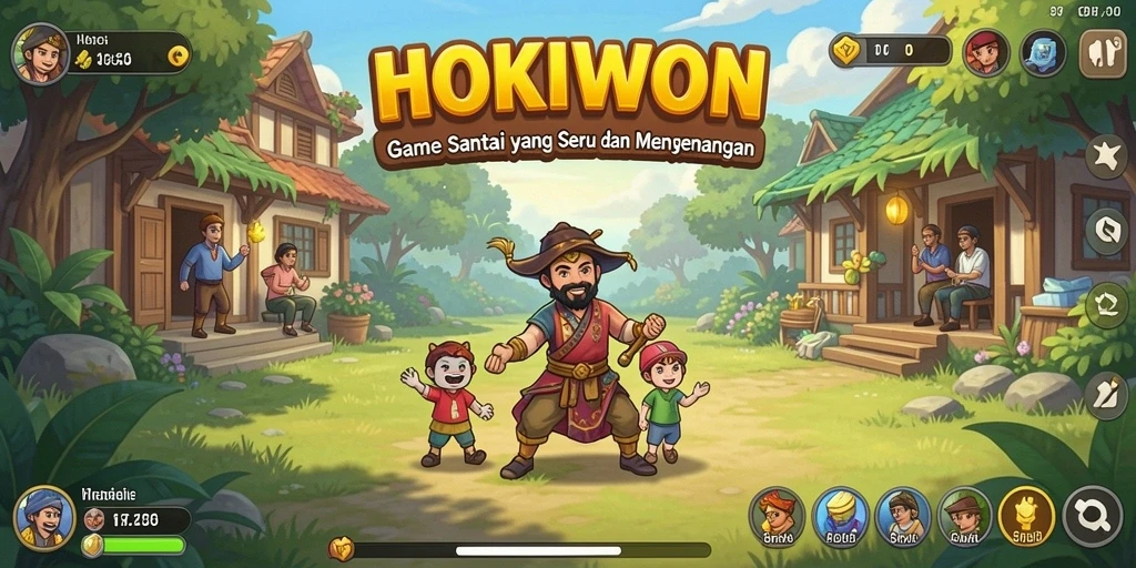 Tampilan gameplay HOKIWON yang ceria dan interaktif.
