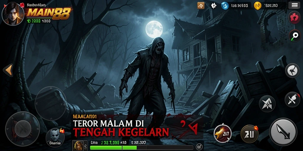 Screenshot gameplay MAIN88 menunjukkan suasana horor yang intens.