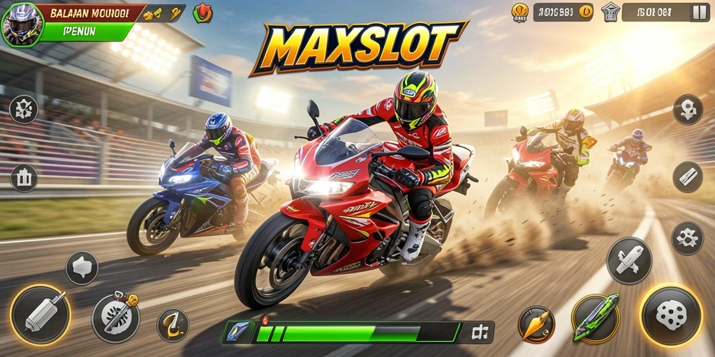 Tampilan gameplay balapan motor yang memukau di MAXSLOT.