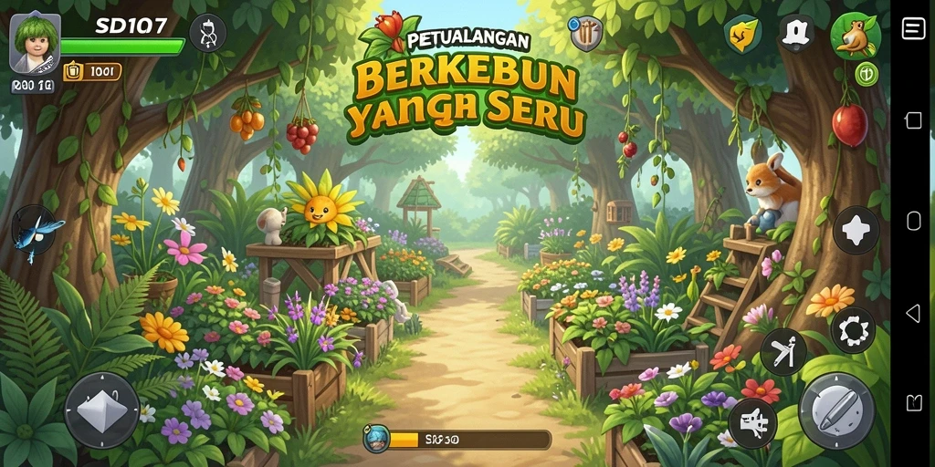 Tampilan gameplay seru dari SD107 saat berkebun.