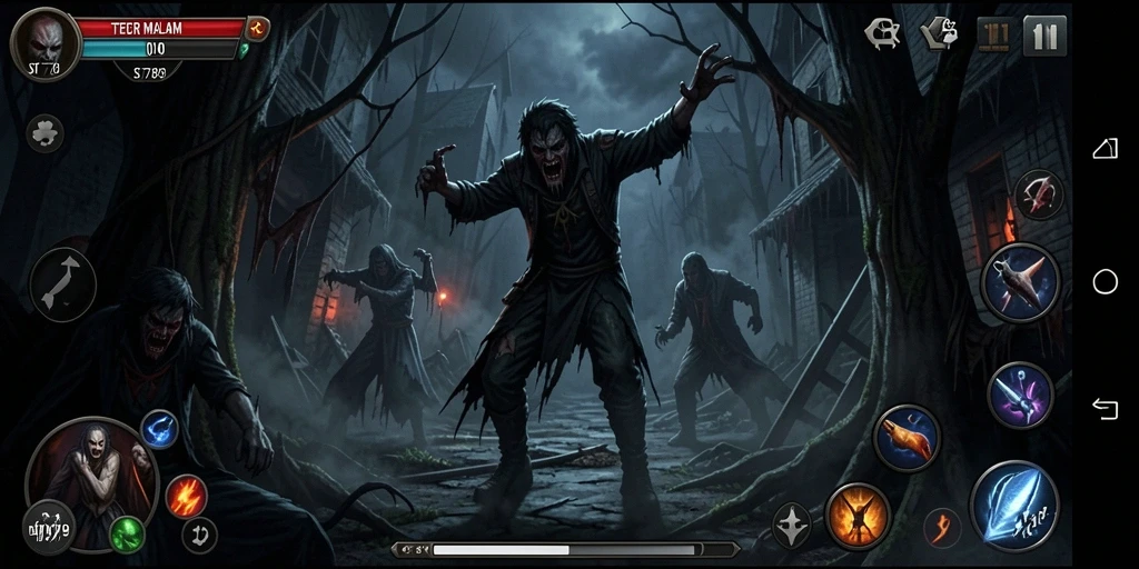 Tampilan mencekam dari gameplay ST789 memperlihatkan aksi seram di kegelapan.