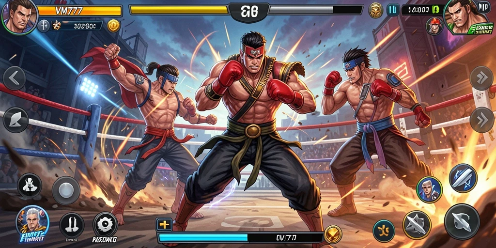 Tampilan menegangkan dari gameplay Fighting di VM777.
