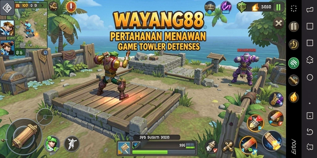 Tampilan mendebarkan dari gameplay Tower Defense WAYANG88.